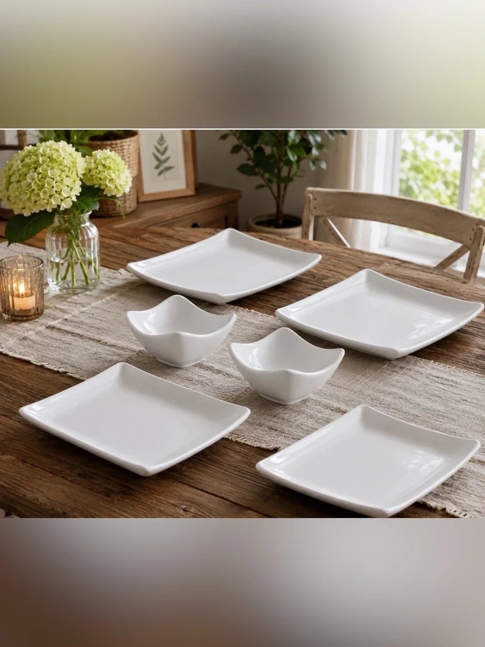 IKEA Modern White Ceramic Serving Plates & Wave Bowls 6 Pc Set New